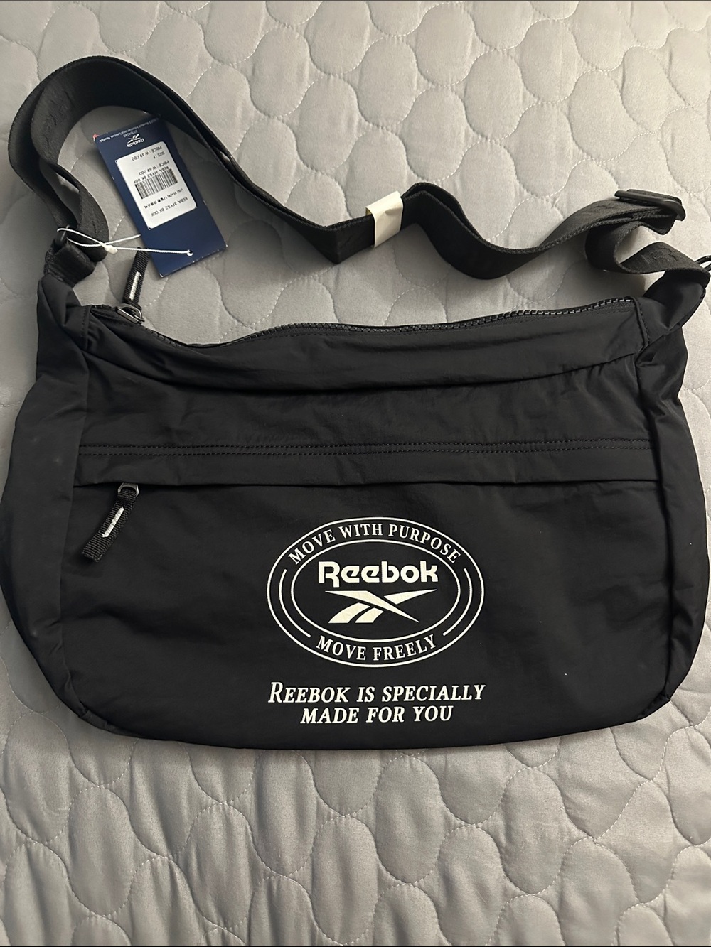 Reebok Black Messenger Bag with White Logo